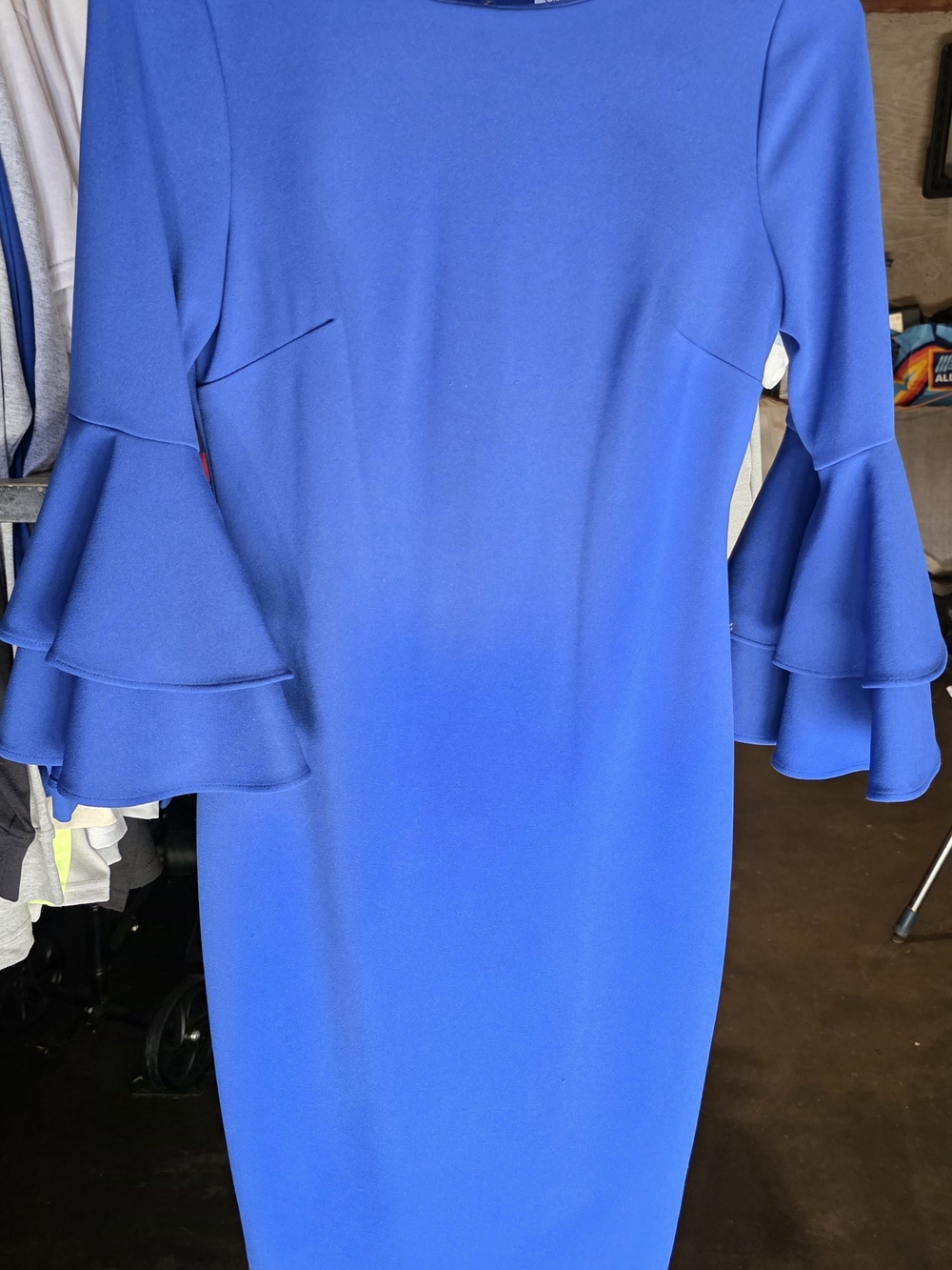 Calvin Klein Cobalt Blue Ruffled Bell-Sleeve Sheath Dress